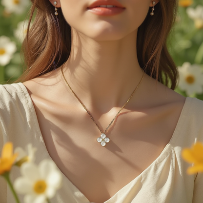 Amor Leaf Flower Pendant Necklace